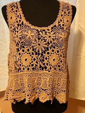 Crochet Lace Tank Top - Choco Sleeveless Women’s Top - L